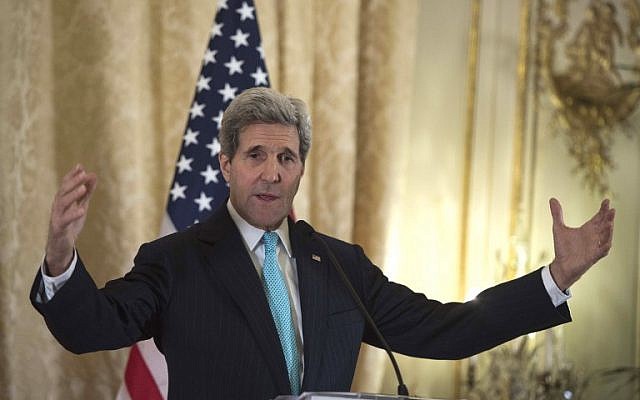US Secretary of State John Kerry speaks to the press at the US ambassador's residence in Paris on November 5, 2014. (photo credit: AFP PHOTO/POOL / NICHOLAS KAMM) US Secretary of State John Kerry speaks to the press at the US ambassador's residence in Paris on November 5, 2014. (photo credit: AFP PHOTO/POOL / NICHOLAS KAMM)