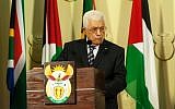 Palestinian leader Mahmoud Abbas gives a press conference following his meeting with South African president, on November 26, 2014, in Pretoria, as part of his first official visit to South Africa. (photo credit: AFP PHOTO/STEFAN HEUNIS)