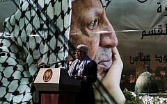 Palestinian Authority President Mahmoud Abbas addresses a rally commemorating the fifth anniversary of Yasser Arafat's death in the West Bank city of Ramallah, 2009. (photo credit: Issam Rimawi/Flash 90, file)