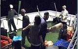Footage taken from the 'Mavi Marmara' security cameras showing activists preparing to attack IDF soldiers, May 2010. (IDF Spokesperson/Flash90)