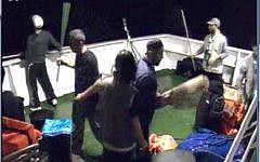 Footage taken from the 'Mavi Marmara' security cameras showing activists preparing to attack IDF soldiers, May 2010. (IDF Spokesperson/Flash90)
