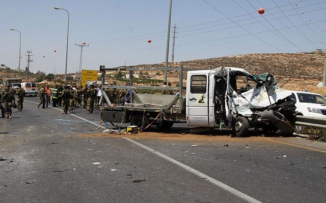 Illustrative photo of a car crash in the West Bank near Hebron in August 2013. (photo credit: Gershon Elinson/Flash90)