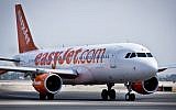 Illustrative: An easyJet airliner on the tarmac at Ben Gurion International Airport, August 3, 2013. (Moshe Shai/Flash90)