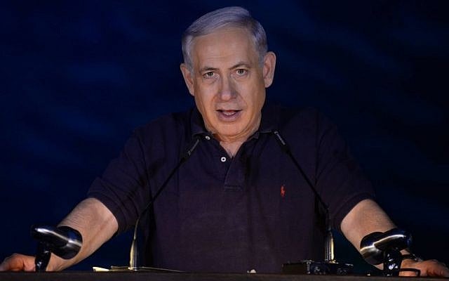 Prime Minister Benjamin Netanyahu speaks during an opening ceremony of the tunnel along the route of the express train between Jerusalem and Tel Aviv, on October 6, 2014. (Photo credit: Haim Zach/GPO)