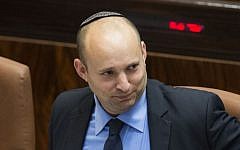 Economy Minister Naftali Bennett in the Knesset plenum, October 27, 2014 (photo credit: Yonatan Sindel/Flash90)