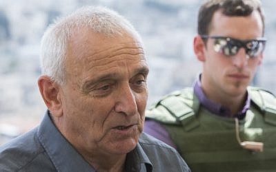 Public Security Minister Yitzhak Aharonovitch on a tour of the City of David near the East Jerusalem Arab neighborhood of Silwan on October 28, 2014. (Photo credit: Yonatan Sindel/Flash90)