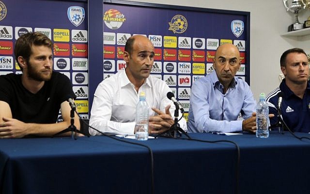Martin Bain (2nd from left), CEO of Maccabi Tel Aviv Football Club speaks during a press conference in Tel Aviv on November 4, 2014. (photo credit: Flash90) Martin Bain (2nd from left), CEO of Maccabi Tel Aviv Football Club speaks during a press conference in Tel Aviv on November 4, 2014. (photo credit: Flash90)