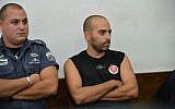 Elroy Yadi, who burst onto the field during the Hapoel Tel Aviv-Macabi Tel Aviv Derby game, at the Tel Aviv Magistrate's Court on November 4, 2014. (photo credit: Flash90)