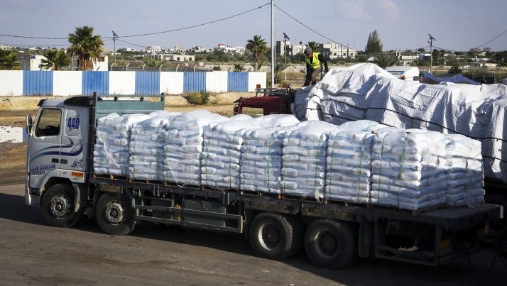 Truck at the Kerem Shalom Crossing in Rafah, southern Gaza Strip, on Nov. 5, 2014 (photo credit: Abed Rahim Khatib/Flash90) Truck at the Kerem Shalom Crossing in Rafah, southern Gaza Strip, on Nov. 5, 2014 (photo credit: Abed Rahim Khatib/Flash90)