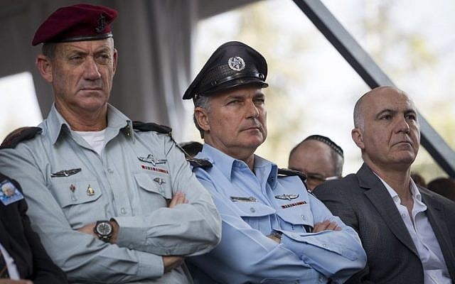 IDF Chief of Staff Benny Gantz , left, police chief Yohanan Danino, center, and Shin Bet head Yoram Cohen at a memorial service marking 19 years since the assassination of Yitzhak Rabin in Jerusalem on November 05, 2014. (Photo credit: Miriam Alster/Flash90) IDF Chief of Staff Benny Gantz , left, police chief Yohanan Danino, center, and Shin Bet head Yoram Cohen at a memorial service marking 19 years since the assassination of Yitzhak Rabin in Jerusalem on November 05, 2014. (Photo credit: Miriam Alster/Flash90)