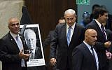 Illustrative: Prime Minister Benjamin Netanyahu arrives at a Knesset memorial session marking 19 years since the assassination of Yitzhak Rabin, November 5, 2014. (Yonatan Sindel/Flash90)