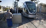 New concrete blocks were placed at light rail stations around Jerusalem to prevent terror attacks. (Yonatan Sindel/Flash90)