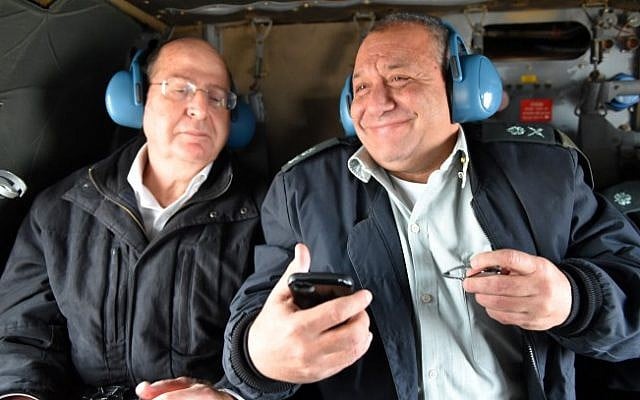 Defense Minister Moshe Ya'alon (left), and then-Maj. Gen. Gadi Eisenkot when Eisenkot learned he had won the appointment to head the Israel Defense Forces, November 27, 2014. (Ariel Hermoni/Ministry of Defense) Defense Minister Moshe Ya'alon (left), and then-Maj. Gen. Gadi Eisenkot when Eisenkot learned he had won the appointment to head the Israel Defense Forces, November 27, 2014. (Ariel Hermoni/Ministry of Defense)