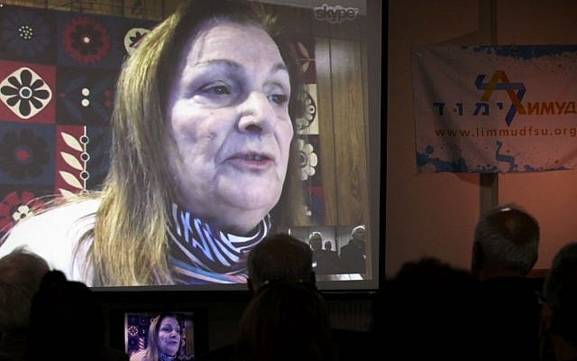 Holocaust survivor Krystyna Chiger (now Kristina Keren) speaks via Skype to participants at Limmud Lviv, Ukraine, Friday, November 7, 2014. (photo credit: Yossi Aloni) Holocaust survivor Krystyna Chiger (now Kristina Keren) speaks via Skype to participants at Limmud Lviv, Ukraine, Friday, November 7, 2014. (photo credit: Yossi Aloni)