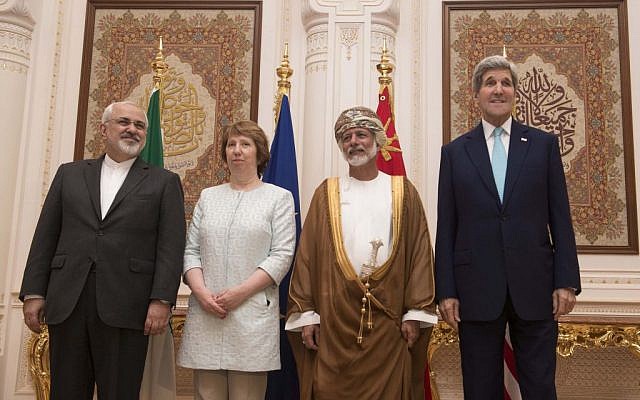 From left, Iranian Foreign Minister Javad Zarif, European Union adviser Catherine Ashton, Omani Minister Responsible for Foreign Affairs Yussef bin Alawi and US Secretary of State John Kerry, in Muscat on Sunday Nov. 9, 2014. (photo credit: AP PHOTO/NICHOLAS KAMM, POOL) From left, Iranian Foreign Minister Javad Zarif, European Union adviser Catherine Ashton, Omani Minister Responsible for Foreign Affairs Yussef bin Alawi and US Secretary of State John Kerry, in Muscat on Sunday Nov. 9, 2014. (photo credit: AP PHOTO/NICHOLAS KAMM, POOL)