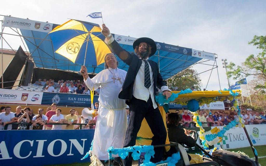 Argentine fans of the Hindu club in rabbi and pope costumes at the championship game. (Emiliano Raimondi/URBA/ via JTA) Argentine fans of the Hindu club in rabbi and pope costumes at the championship game. (Emiliano Raimondi/URBA/ via JTA)