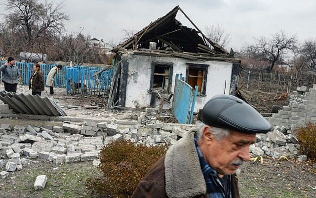 A home damaged by shelling in Donetsk, Eastern Ukraine, November 12, 2014. (photo credit: AP/Mstyslav Chernov)