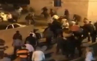 Screenshot from a Ynet video of the violent brawl in Abu Snan on November 14, 1014 between members of the Galilee village's Muslim and Druze community members.