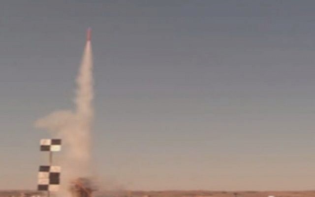 An undated test of the Barak-8 missile, via Israel Aerospace Industries YouTube channel. (Screen capture: YouTube/IAI) An undated test of the Barak-8 missile, via Israel Aerospace Industries YouTube channel. (Screen capture: YouTube/IAI)