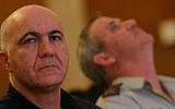 File - Then-Shin Bet commander Yoram Cohen, left, and then-IDF chief of staff Lt. Gen. Benny Gantz in December 2011. (Miriam Alster/Flash90)