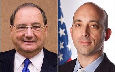 Jonathan Greenblatt, right, will succeed Abraham Foxman, left, as national director of the Anti-Defamation League (photo credit: JTA)