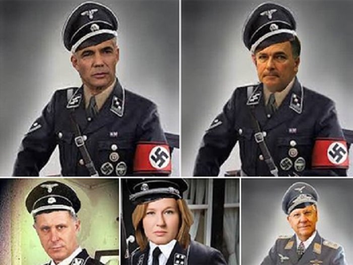 Israeli politicians depicted as Nazis. (Screen capture)
