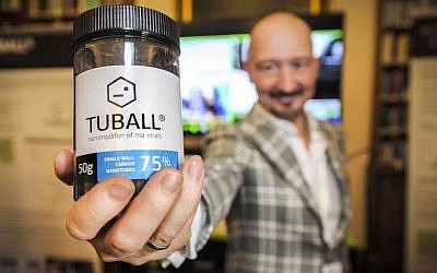 Yuri Koropachinsky, President, OCSiAl Group, demonstrating Tuball, the world's first commercially viable single walled carbon nanotubes (Photo credit: Courtesy)