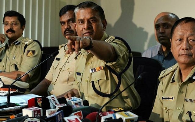 Bangalore City Police Commissioner, M.N. Reddy gestures while speaking on the arrest of the 'jihadi tweeter' in Bangalore on December 13, 2014. (photo credit: AFP photo/Manjunath Kiran) Bangalore City Police Commissioner, M.N. Reddy gestures while speaking on the arrest of the 'jihadi tweeter' in Bangalore on December 13, 2014. (photo credit: AFP photo/Manjunath Kiran)