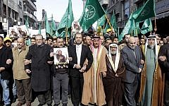 Leaders of the Muslim Brotherhood in Jordan at a demonstration against Israeli "violations" on the Temple Mount in the capital Amman on November 28, 2014. (Photo credit: AFP / KHALIL MAZRAAWI)
