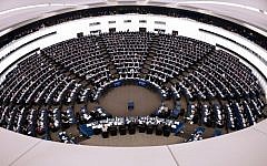 Illustrative: Members of the EU Parliament take part in a voting session, on December 17, 2014, at the European Parliament in Strasbourg, France. (AFP/Frederick Florin)
