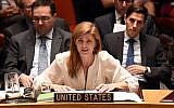 US Ambassador to the United Nations Samantha Power talks during a previous Security Council meeting, on December 22, 2014 at the United Nations in New York. (Don Emmert/AFP)