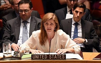US Ambassador to the United Nations Samantha Power talks during a previous Security Council meeting, on December 22, 2014 at the United Nations in New York. (Don Emmert/AFP)