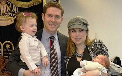 Alexander and Jennifer Chester with their sons Erez and Yaakov (Koby) Zidan, New York, December 12, 2014. (photo credit: Sharon Carfas)