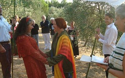 Illustrative photo of a 2009 Jewish marriage ceremony of a lesbian couple in Germany. (Maartje Wildemann)