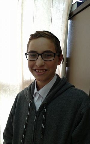 Binyamin Migdal, a ninth grade student at Yeshivat Chachmei Lev in Jerusalem, November 26, 2014 (photo credit: Elhanan Miller/Times of Israel)