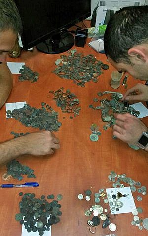 Coins confiscated from a suspected antiquities thief's home in Beit Shemesh (photo credit: Unit for the Prevention of Antiquities Robbery of the Israel Antiquities Authority)