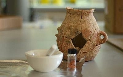 One of the clay pots reconstructed from sherds found at the site near En Zippori at the Lower Galilee. (Courtesy Israel Antiquities Authority)