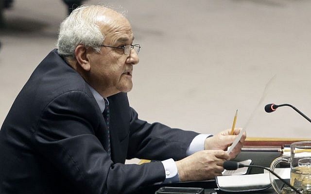 Palestinian Ambassador to the United Nations Riyad Mansour speaks during a meeting of the UN Security Council on Tuesday, December 30, 2014, at the United Nations headquarters (Photo credit: Frank Franklin II/AP) Palestinian Ambassador to the United Nations Riyad Mansour speaks during a meeting of the UN Security Council on Tuesday, December 30, 2014, at the United Nations headquarters (Photo credit: Frank Franklin II/AP)