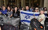 A 2012 group of Ukrainian Jewish olim arriving at Ben Gurion Airport on a flight sponsored by the International Christian Embassy in cooperation with the Jewish Agency. (courtesy)