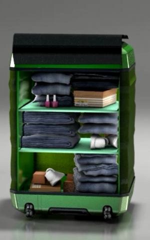 The Fugu is designed to be a closet on wheels, so travelers don't have to unpack and can find everything easily (Photo credit: Ariel Zandberg)