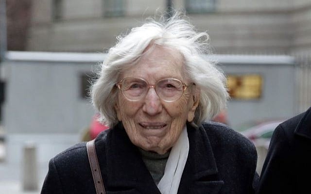 Miriam Moskowitz, 98, leaves federal court in New York on Thursday, Dec. 4, 2014 after a judge rejected her request to erase her 1950 conviction for conspiracy to obstruct justice in the run-up to the atomic spying trial of Julius and Ethel Rosenberg.(photo credit: AP Photo/Richard Drew) Miriam Moskowitz, 98, leaves federal court in New York on Thursday, Dec. 4, 2014 after a judge rejected her request to erase her 1950 conviction for conspiracy to obstruct justice in the run-up to the atomic spying trial of Julius and Ethel Rosenberg.(photo credit: AP Photo/Richard Drew)