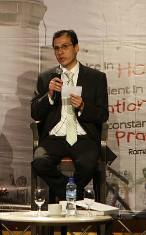 Munther Isaac speaks at the second International Conference titled 'Christ at the Checkpoint,' at the Bethlehem College in the West Bank. March 07, 2012. Photo by Sliman Khader/FLASH90
