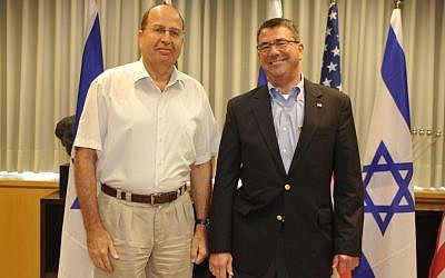 Defense Minister Moshe Yaalon meets with United States Deputy Secretary of Defense Ashton Carter, at the Ministry of Defense in Tel Aviv. July 21, 2013. (Photo credit: Ariel Hermoni/ Ministry of Defense/ FLASH90) Defense Minister Moshe Yaalon meets with United States Deputy Secretary of Defense Ashton Carter, at the Ministry of Defense in Tel Aviv, July 21, 2013. (Photo credit: Ariel Hermoni/ Ministry of Defense/ FLASH90)