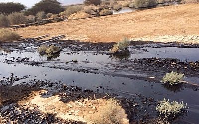 The oil leak in the Arava area of southern Israel, on December 4, 2014.  (Nature and Parks Authority)