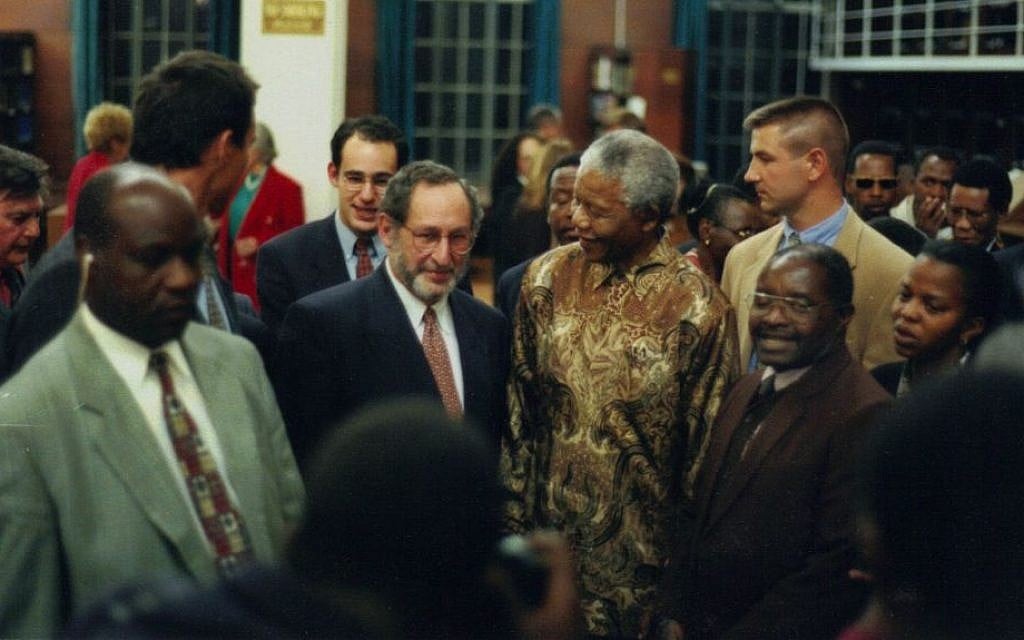 Benjamin Pogrund, center, next to Nelson Mandela (courtesy Benjamin Pogrund) Benjamin Pogrund, center, next to Nelson Mandela (courtesy Benjamin Pogrund)