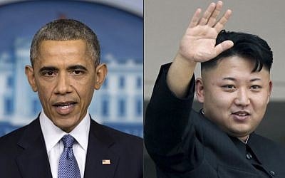 President Barack Obama, and North Korean leader Kim Jong Un. North Korea has compared Obama to a monkey and blamed the U.S. for shutting down its Internet amid the hacking row over the movie "The Interview." (photo credit: AP Photos)
