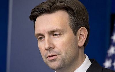 White House Press Secretary Josh Earnest speaks during his daily news briefing at the White House in Washington, DC, on December 8, 2014. (photo credit: AP/Jacquelyn Martin)