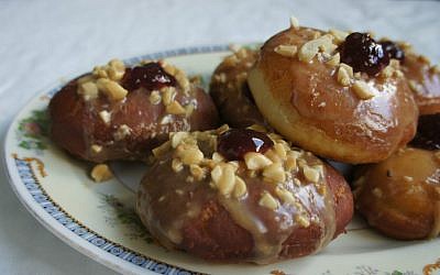 Peanut Butter & Jelly Sufganiyot: Israeli-style doughnuts with the classic American pairing. (Shannon Sarna/JTA)