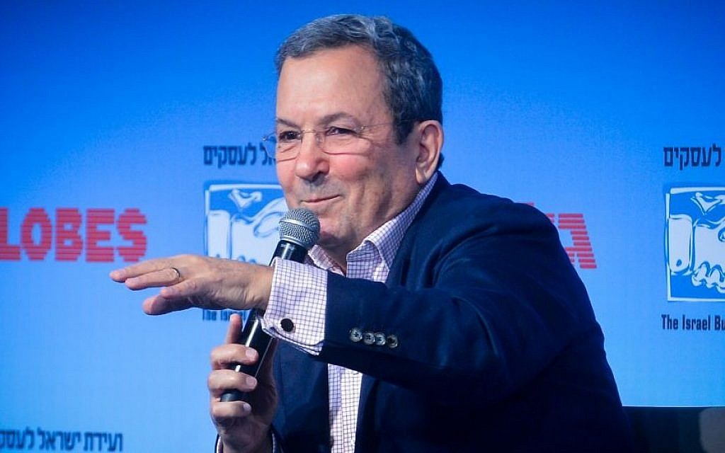 Ehud Barak speaks at the opening of the Globes Business Conference, in Tel Aviv on December 8, 2014. (Flash90)