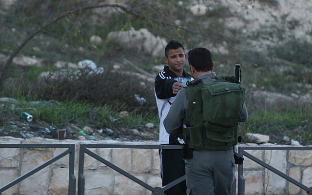 A Border Policeman checking the papers of an Israeli Arab resident of Jabel Mukaber on November 19, 2014 (photo credit: Nati Shohat/ Flash 90) A Border Policeman checking the papers of an Israeli Arab resident of Jabel Mukaber on November 19, 2014 (photo credit: Nati Shohat/ Flash 90)